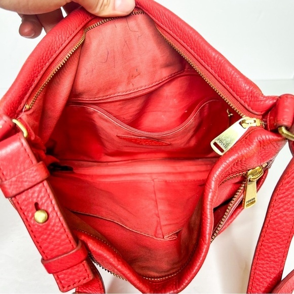 Fossil Crossbody Red Pink Purse Leather Medium - Picture 5 of 8